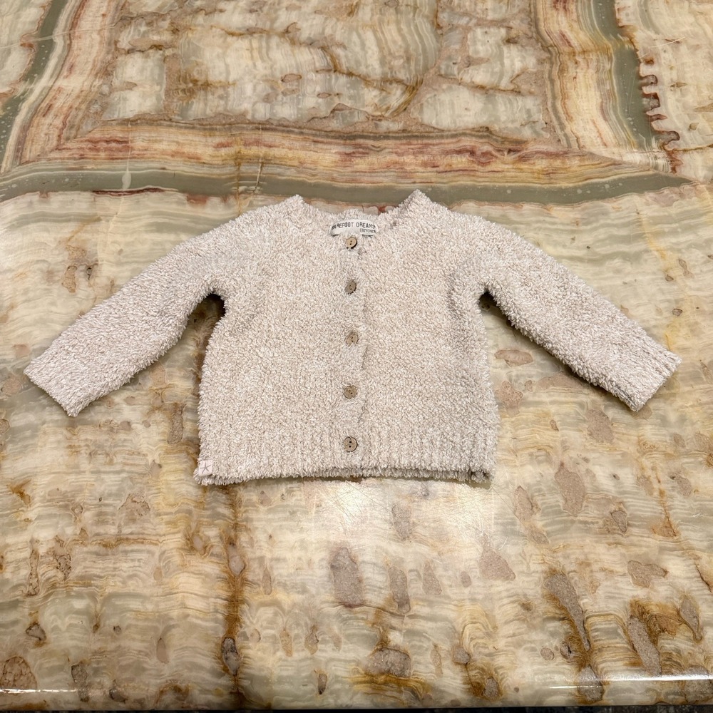 Barefoot Dreams CozyChic Baby Teddy Fleece Cardigan Sweater Cream 3-12 Months